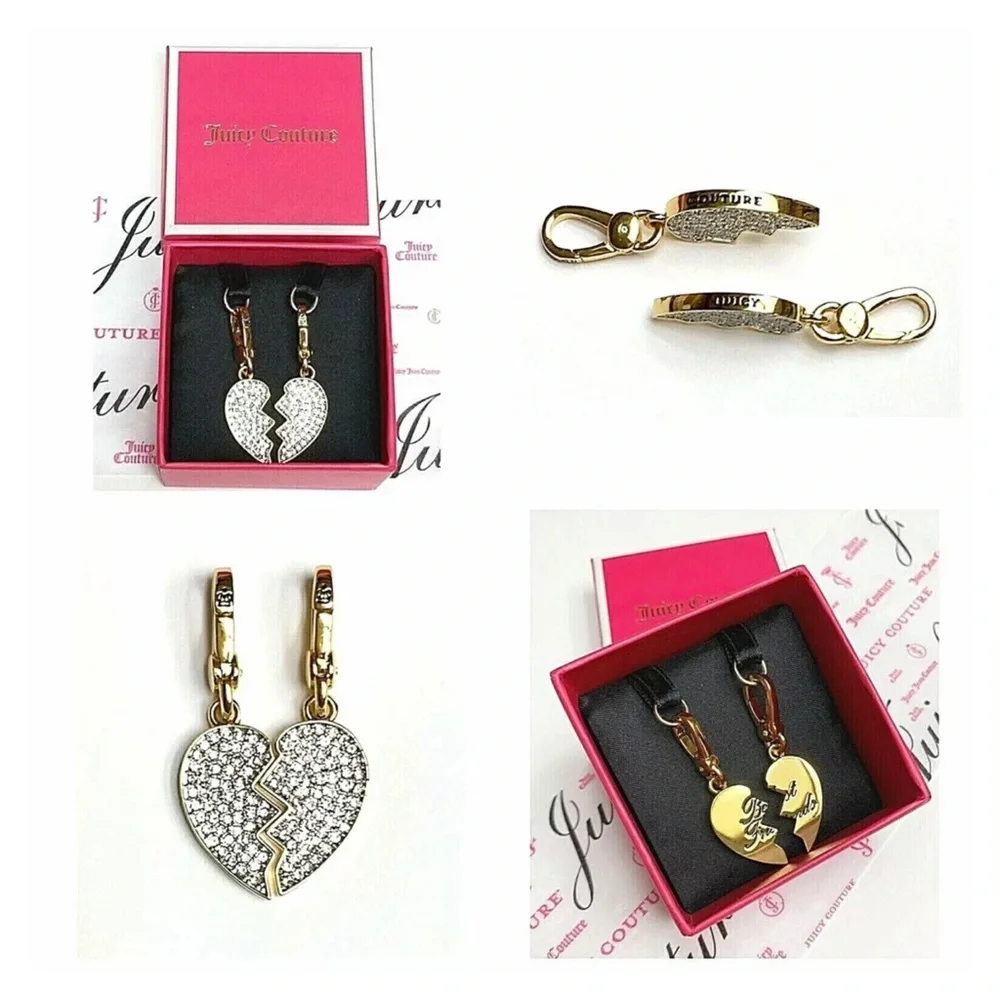 NWT Juicy Couture BEST FRIENDS FOREVER Gold Tone Crystal 2 Charms For Necklace - Picture 2 of 8